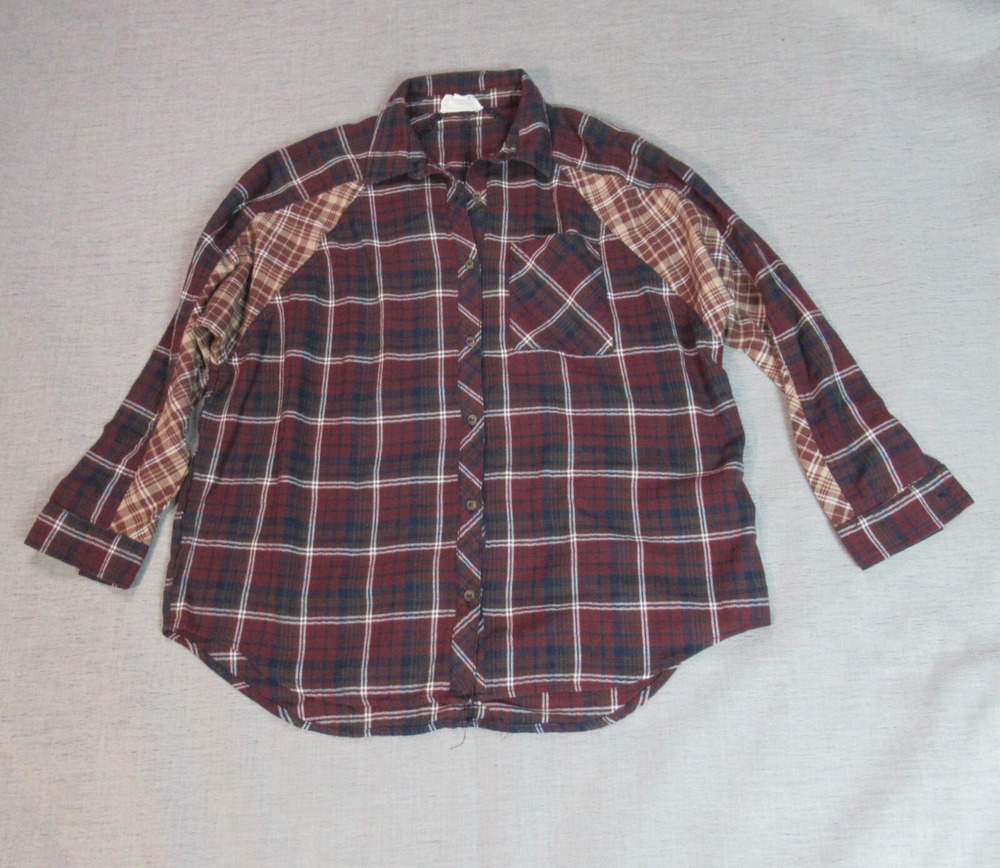 Loveriche Shirt Womens Small Brown Patchwork Plaid Long Sleeve Skater Cabincore